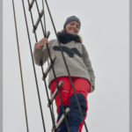 Jolly Breeze Crew Member Courtney Climbing in the Ships Rigging on a Whale Watching Tour, New Brunswick